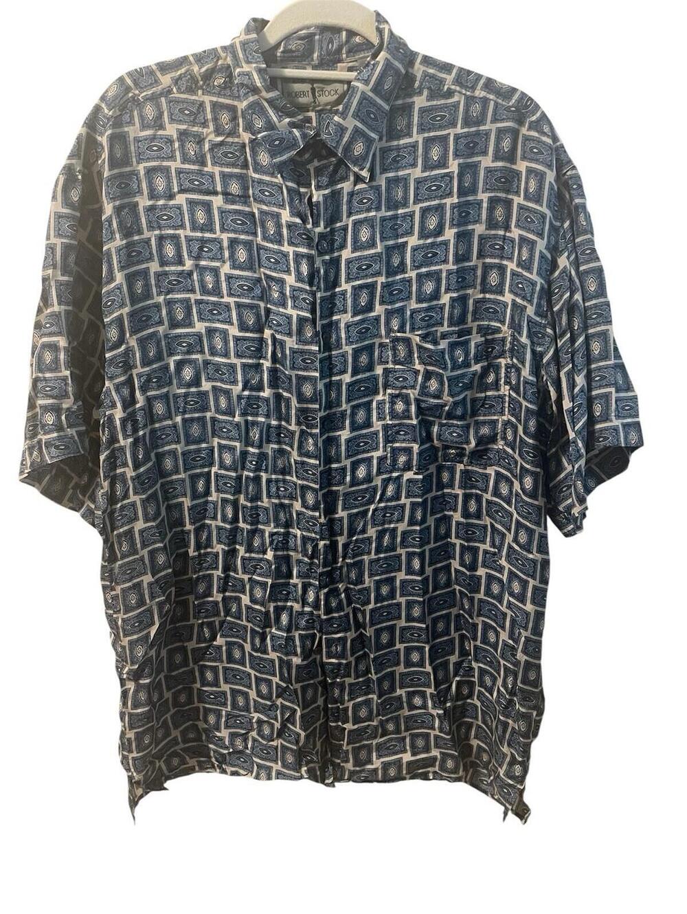 Vintage 80’s-90’s ROBERT STOCK shirt men's size L abstract 100% silk button up